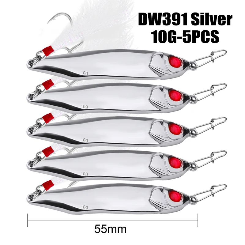 5 шт., металлическая приманка, рыболовная приманка, ложка, приманка, 15 г/20 г/28 г/35 г, рыболовная приманка, 2 цвета, 6#, крючок, тройные рыболовные снасти с коробкой - Цвет: Silver 10G
