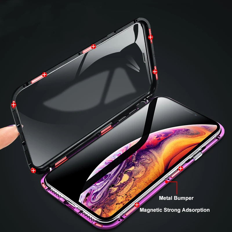 3D Магнитный адсорбционный чехол для iPhone 11 X XR XS pro Max металлический бампер закаленное чехол для iPhone 7 8 6 6s Plus чехол для телефона