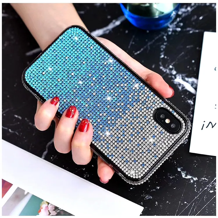 

For Apple iphone XS Max XR X Case Luxury Full Diamond Glitter Gradient protective back cover case for iphone 6 6S 7 8 Plus shell