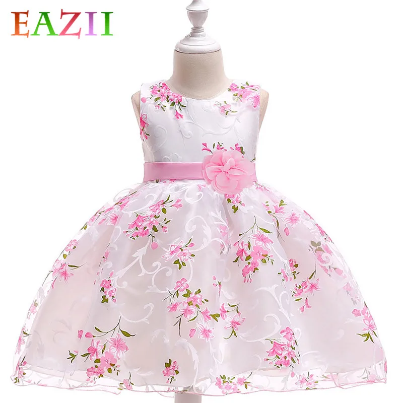 

Baby Girl Dress For Girls Children Sleeveless Floral Dresses With Flower Sash Kids Princess Costume School Clothing For Girls