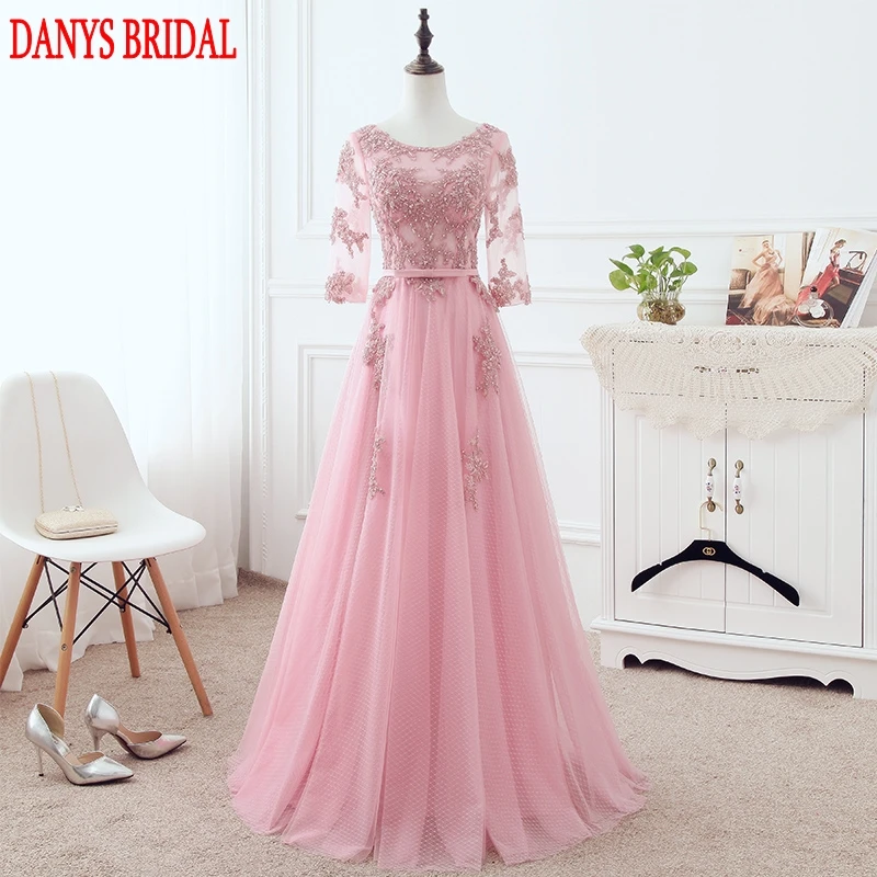 Buy Pink Long Sleeve Lace Evening Dresses Party 2017