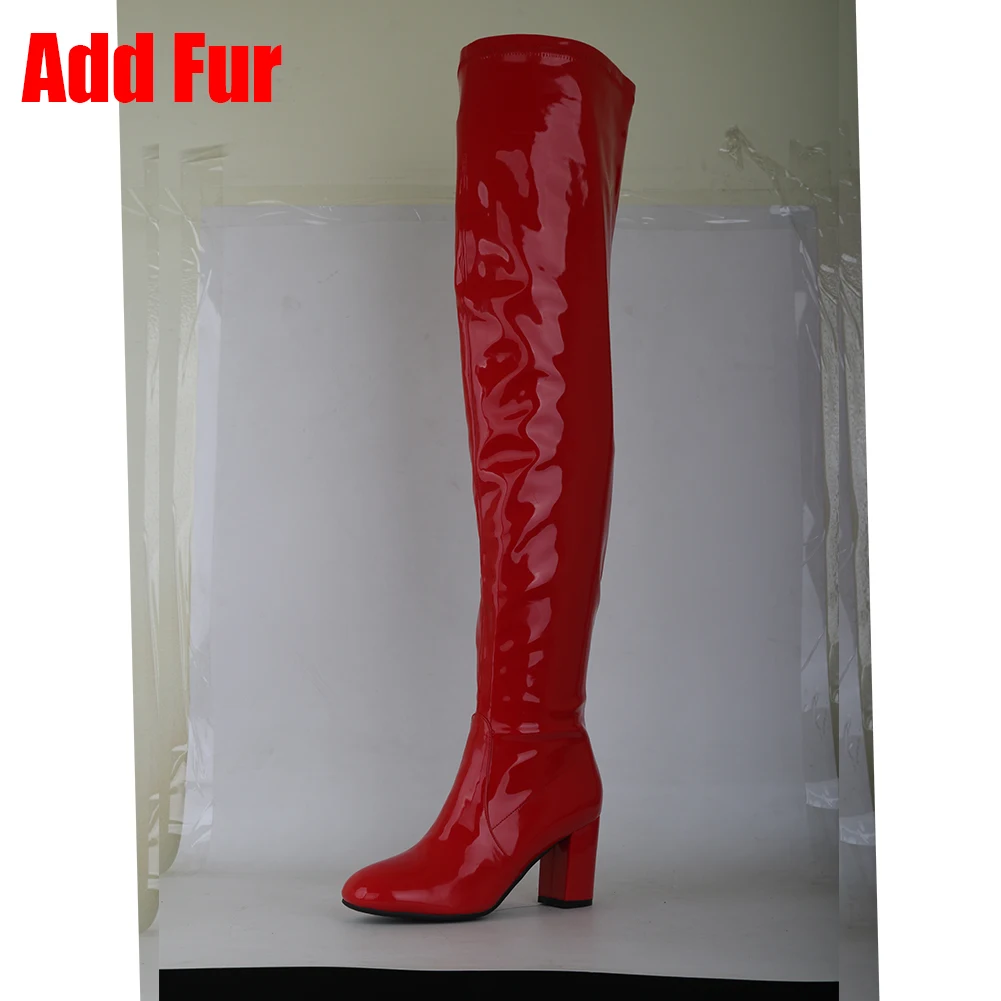 DORATASIA/Новинка; большие размеры 35-48; яркие вечерние сапоги до бедра; женские осенние ботфорты из лакированной искусственной кожи; коллекция года; женская обувь - Цвет: red add fur