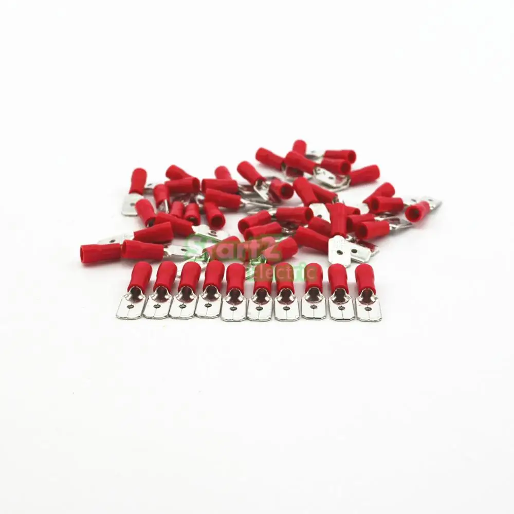 Jwn 50pcs Red 1/4" Female Spade Terminals - Nylon Insulated For 22-18AWG Wires