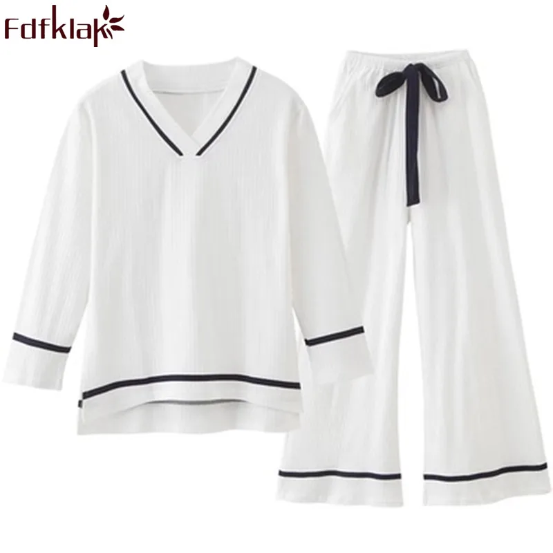Fdfklak Весна Осень Одежда для девочек Хлопковая пижама с длинным рукавом белые женские пижамы наборы пижамы Femme Pijamas Mujer Q868