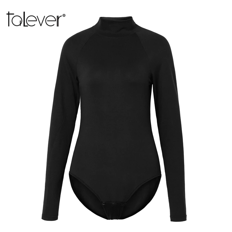 Autumn Winter Sexy Black Long-Sleeve Turtleneck Jumpsuit Women Basic Slim Bodysuit Female Fashion Jumpsuits Plus Size Talever