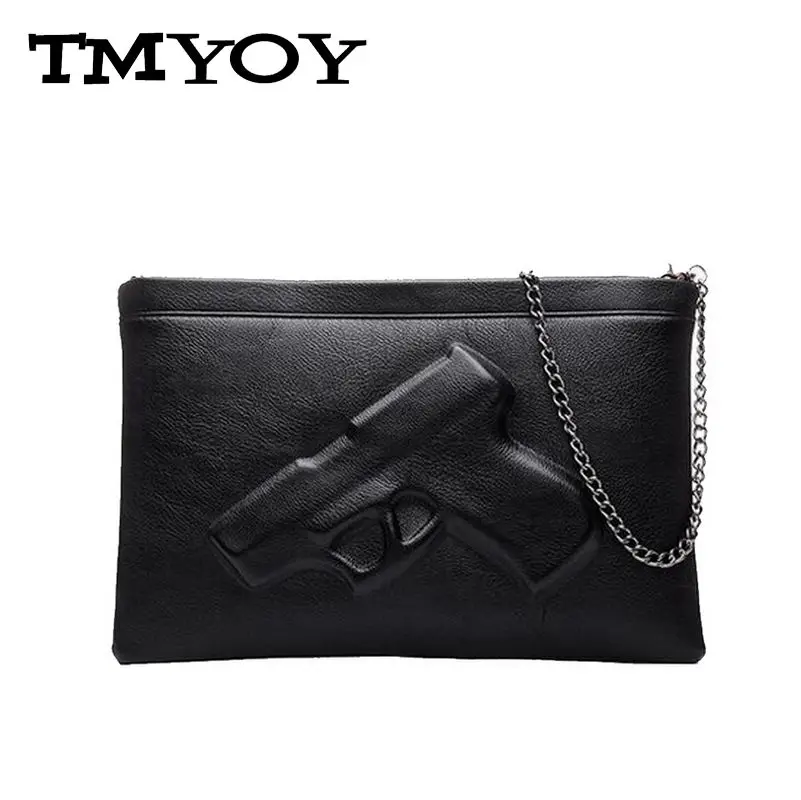  TMYOY 2017 Gun 3D print handbag women clutches chains pu leather crossbody bags woman messenger candy color shoulder bags BG171 