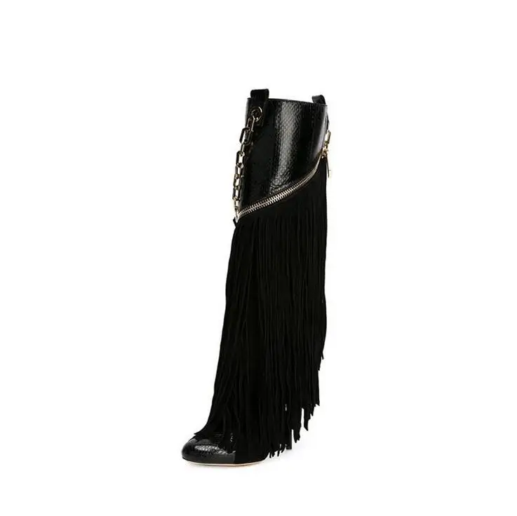 Hot-Selling-Black-Snakeskin-Boots-Fringe-Chain-Decor-Women-Winter-Boots-Patchwork-Zipper-Tassel-Meatl-Decoration (3)
