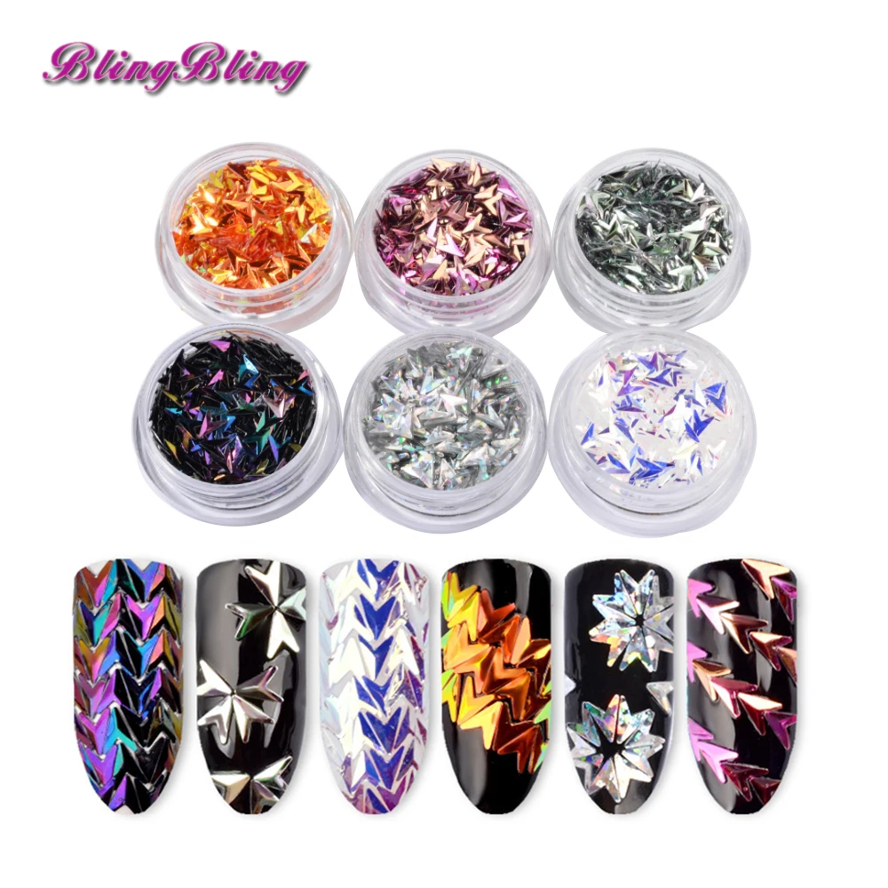 BlingBling стрелка Форма ногтей Блеск 6 Коробки голографическая Аврора хлопья