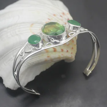 

Hermosa Amazing GreenAgate Topazz Cuff Bangle Adjustable Bracelet 7 Inch Free Shipping A108