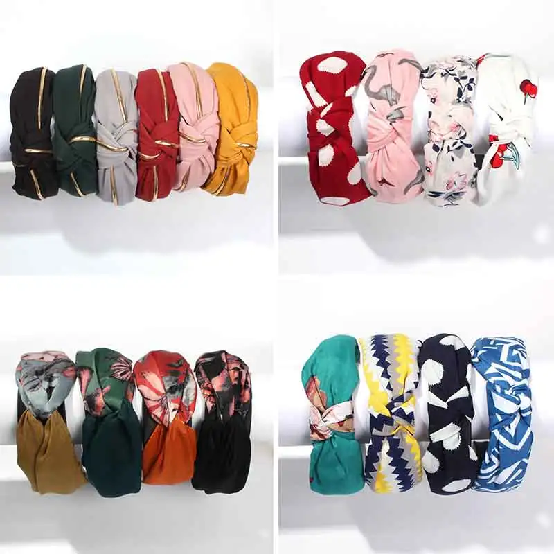 

Lalynnlys Korean Trendy Knot Cross Headbands Flower Pattern Elastic Floral Turban for Girls Summer Hair Accessories New F04791
