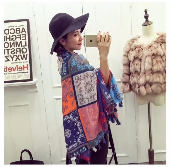 Весна и Осенняя коллекция 2016 года новые модные женские туфли шарф ретро Непал хлопок белье пастбища Тибет хит цвет большой платок двойного
