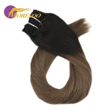 Moresoo, человеческие волосы для наращивания на заколках с эффектом омбре, толстые волосы для наращивания на всю голову, 7 шт., 100 г