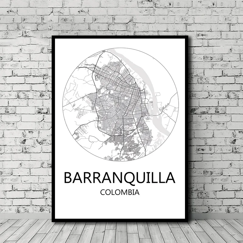 

Black and White City Map Barranquilla Bogota Medellin Colombia Poster Nordic Style Canvas Print Home Decor No Frame