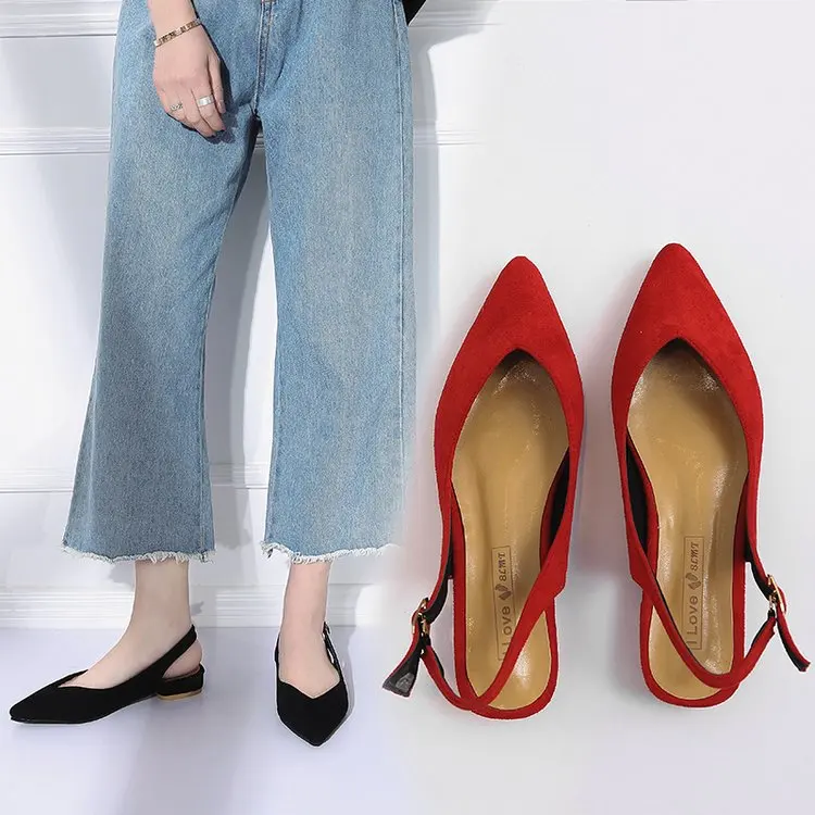 

Dropshipping Women Flats Slingback Pointy Toe Quality Suede Ladies Flat Shoes V Shallow Mules Female Fashion Nude Work Sandals