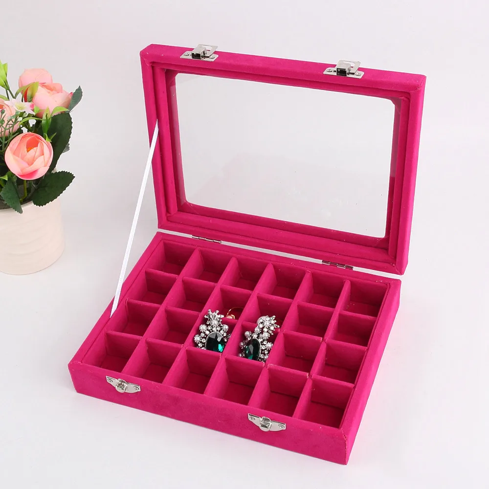 

Perfect Design Jewelry Case Storage Box Bracelet Bangle Rings Earrings Display Box Composite Board+Velvet+Glass Lid Material
