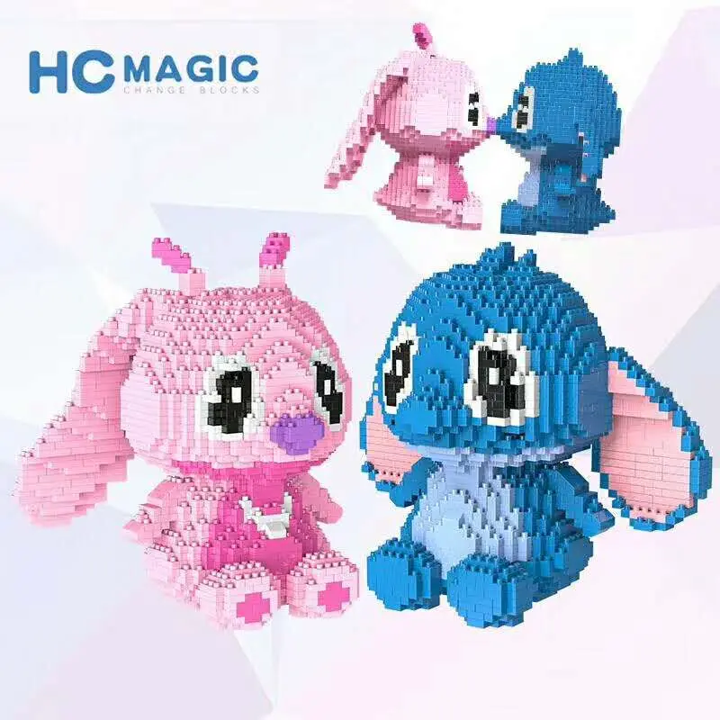 

HC Magic Blocks Big size kawaii Anime Stitch Plastic Building Blocks Toys Brinquedos for Kids Xmas Gift Girls Present Valentine