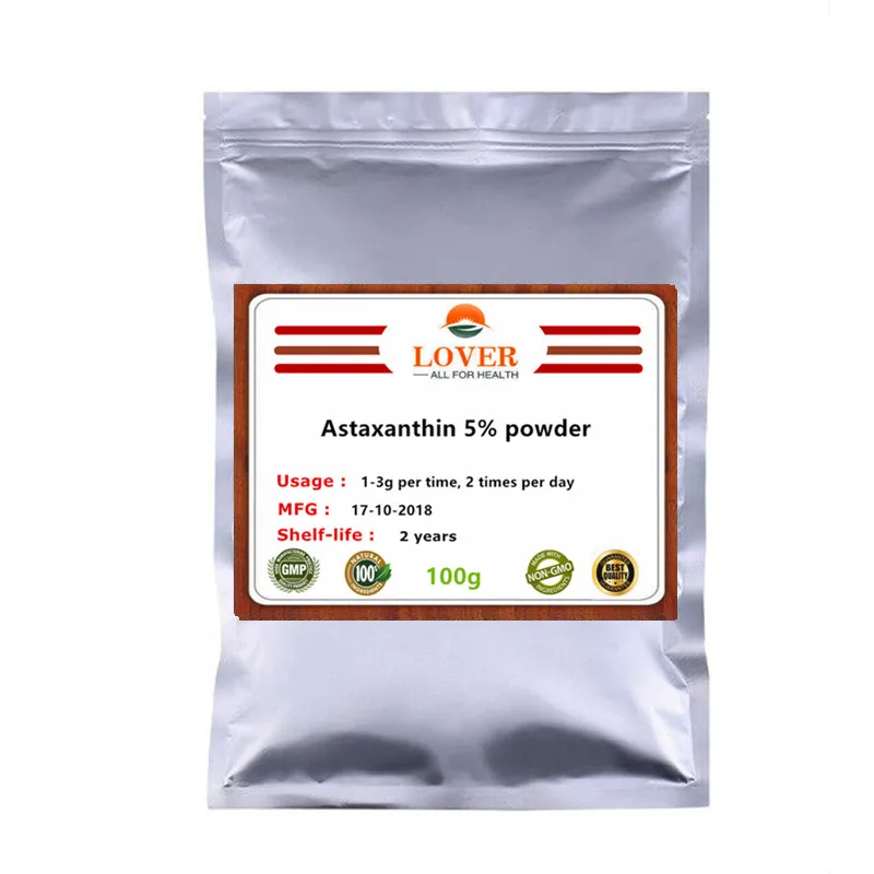 

100-1000g Food grade pure 5% astaxanthin powder/xia qing su/haematococcus pluvialis Extract for anti-aging, Anti-oxidation