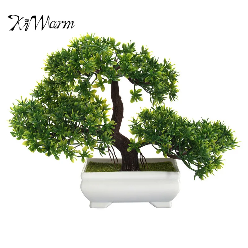 KiWarm 180mm Artificial Planter Plastic Bonsai Tree in Square Pot Home ...