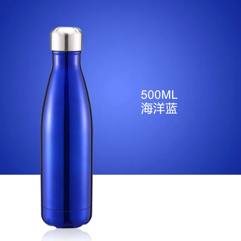 500ML Chilly Bottle Stainless Steel Wine Bottle Shape Thermos Bottle Car Travel Bowling Flask Vacuum Bottle For Water - Color: Dark Blue