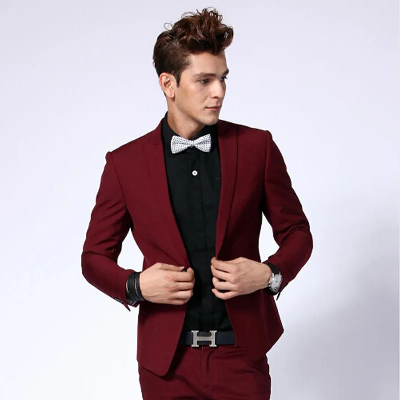 Fashion Burgundy Men Business Suits Two Pieces Cheap Men Wedding Prom