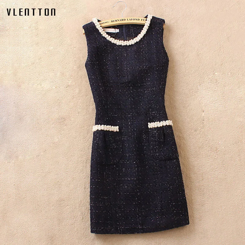 

High quality 2018 Spring fashion Dress Ladies Sleeveless Casual Woolen Vest Dress Slim Fit Elegant Office Dress woman vestido