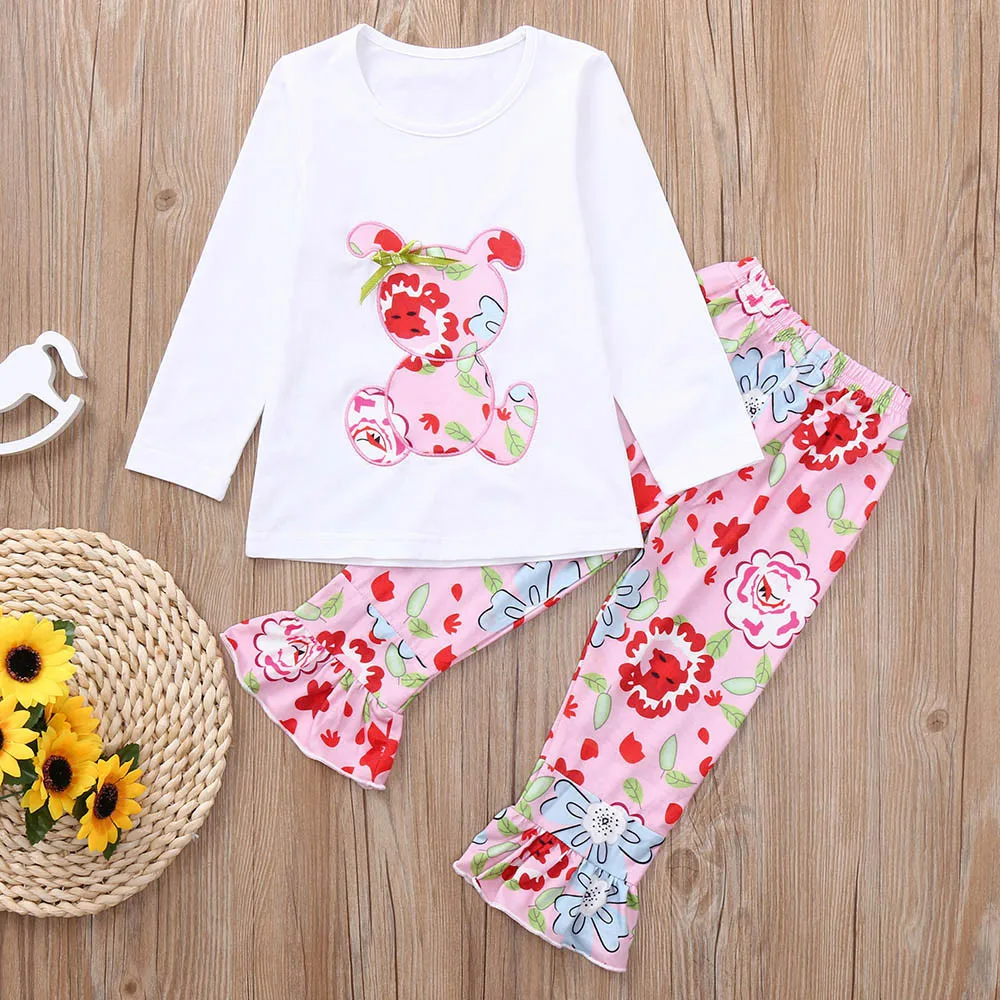 

MUQGEW Kids Girls Winter Clothes Toddler Kids Baby Girls Long Sleeves Cute Little Bear Top+Pants Clothes Outfit Sets