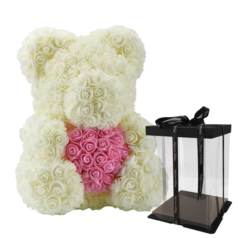 cream pink box Хит, 38 см, искусственные цветы в виде медведя черной розы для дома, свадьбы, фестиваля, сделай сам, подарки для влюбленных, Дешевые Свадебные украшения - Цвет: cream pink box