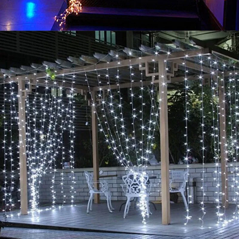 Outdoor Waterproof 3mx3m 300led EU Plug 220V LED Curtain Icicle String Light led light Wedding Christmas Holiday Window Lighting