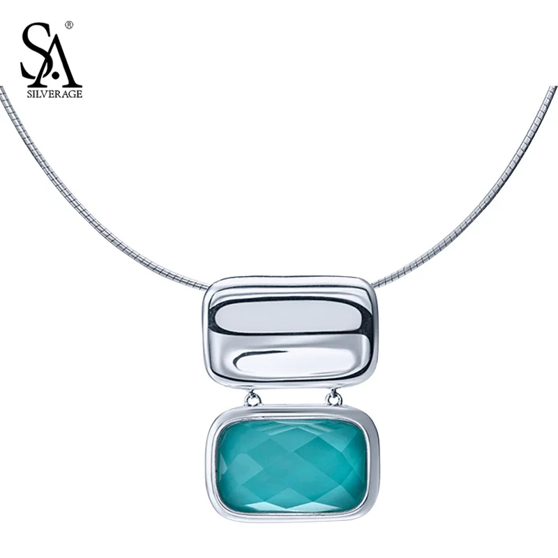 

SA SILVERAGE 2017 new Real 925 Sterling Silver Rose Choker Necklaces for women Personality Maldives sapphire pendant necklace