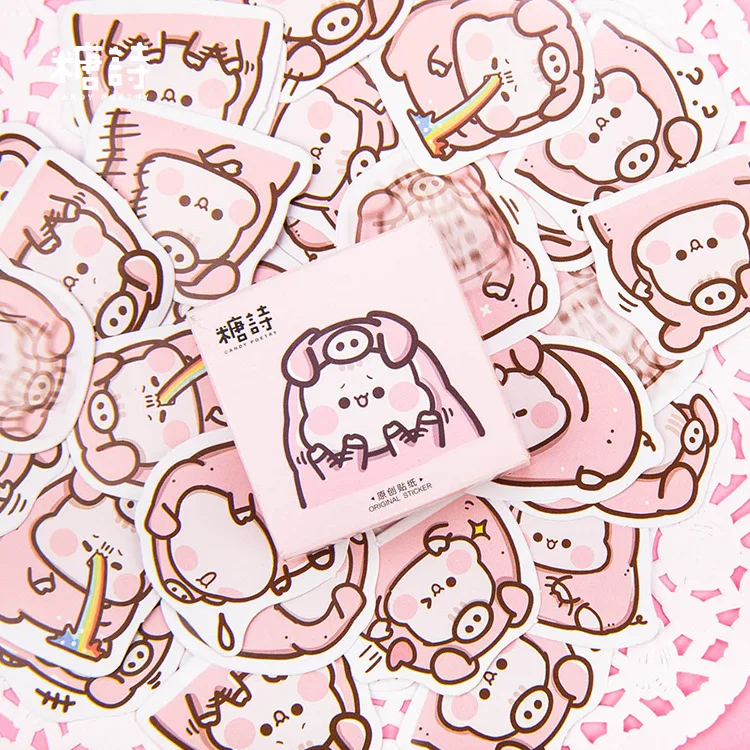 45pcs cute pig girl paper decor diy diary scrapbooking label sticker  X