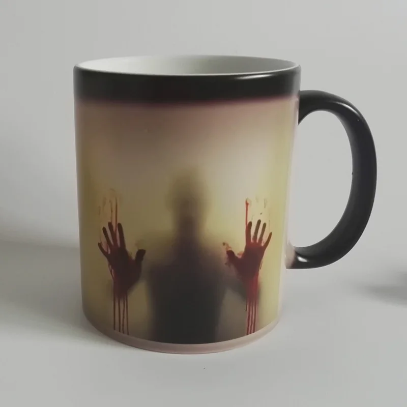 

DIY Walking Dead Bloody Hands Color Changing Coffee Mug Magic Ceramic Zombie Coffee Cup Temperature Changing