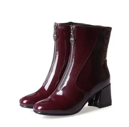 Г. Популярные женские ботинки «Челси» из лакированной кожи на молнии спереди, длина 22-26,5 см, 4 цвета, Модный повседневный подарок для девочек - Цвет: wine red