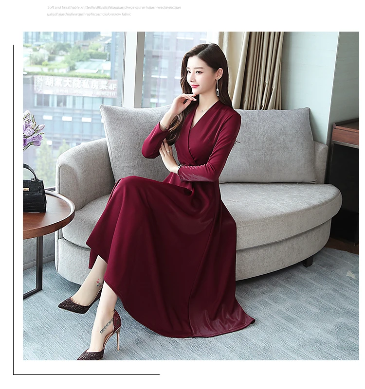 Осенняя мода, женское облегающее платье с длинным рукавом и v-образным вырезом, зимние Сексуальные вечерние платья средней длины в Корейском стиле, осенняя элегантная одежда Vestidos