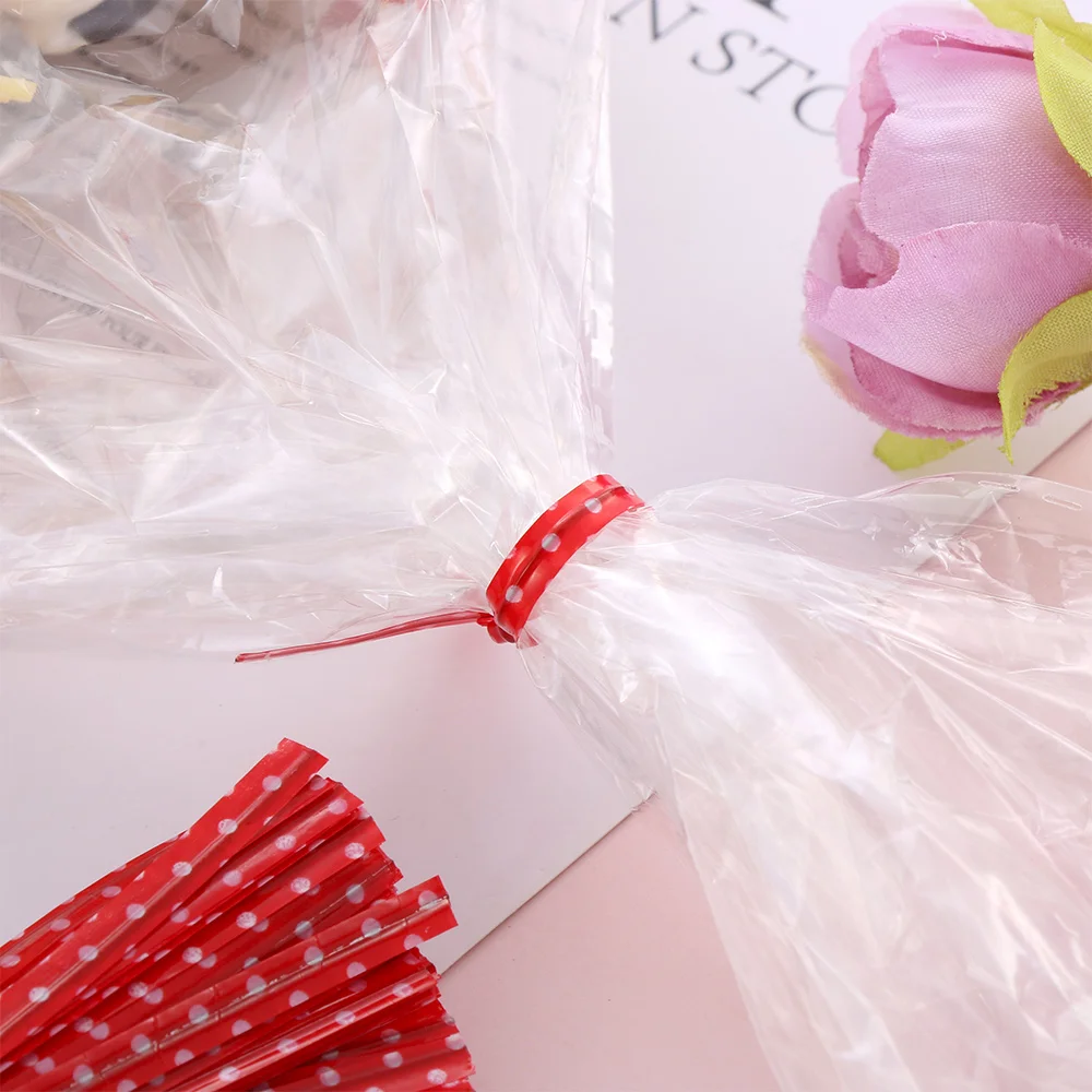 

100PCS/pack Dot Print Wires Cellophane Bag New Metallic Twist Ties Sealing Candy Color Cake Package Bag Packing Tie
