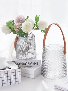

Creative Nordic Decorative home living room portable leather glass vase desktop Countertop placement Dried flowers