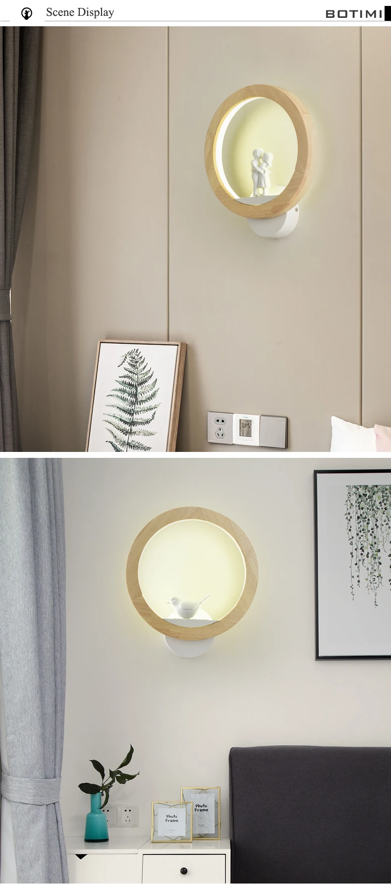BOTIMI светодиодный настенный светильник в скандинавском стиле, современный настенный светильник, деревянный прикроватный светильник, настенный светильник в виде птиц