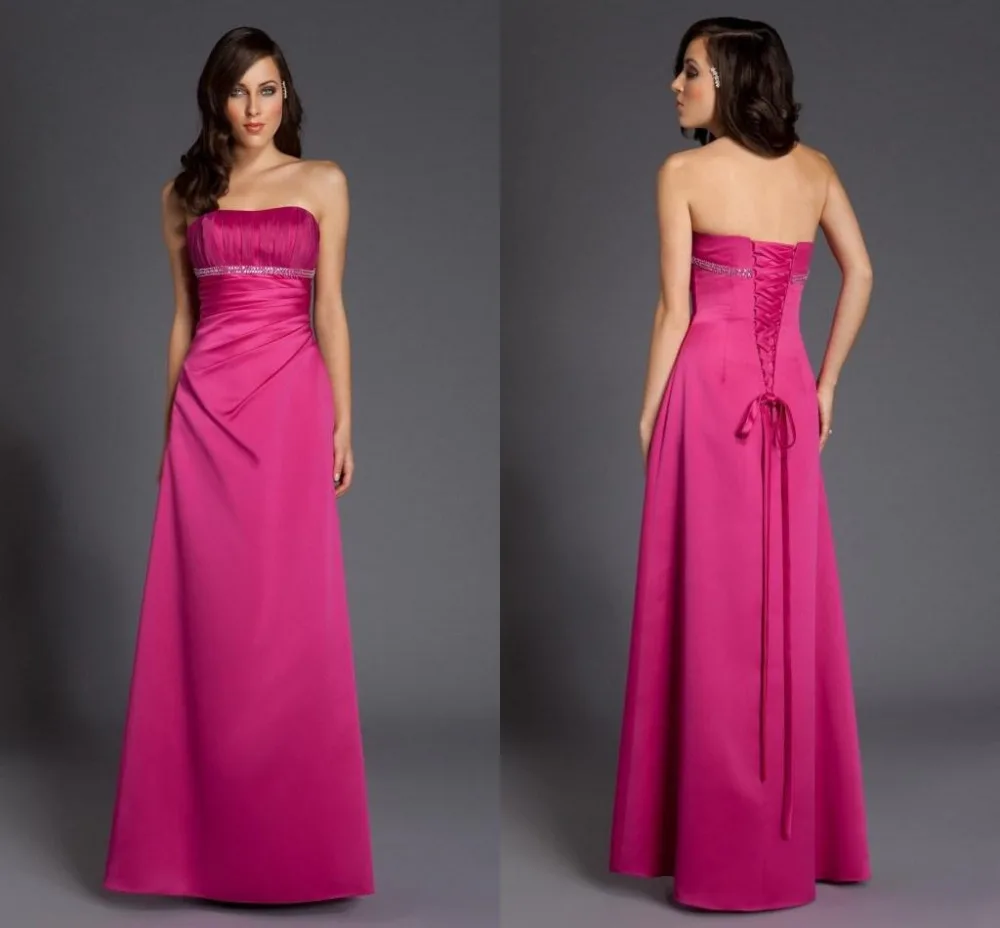 2015 Fuschia Bridesmaid Dresses Sexy Formal Prom Gowns Pink Lace Up