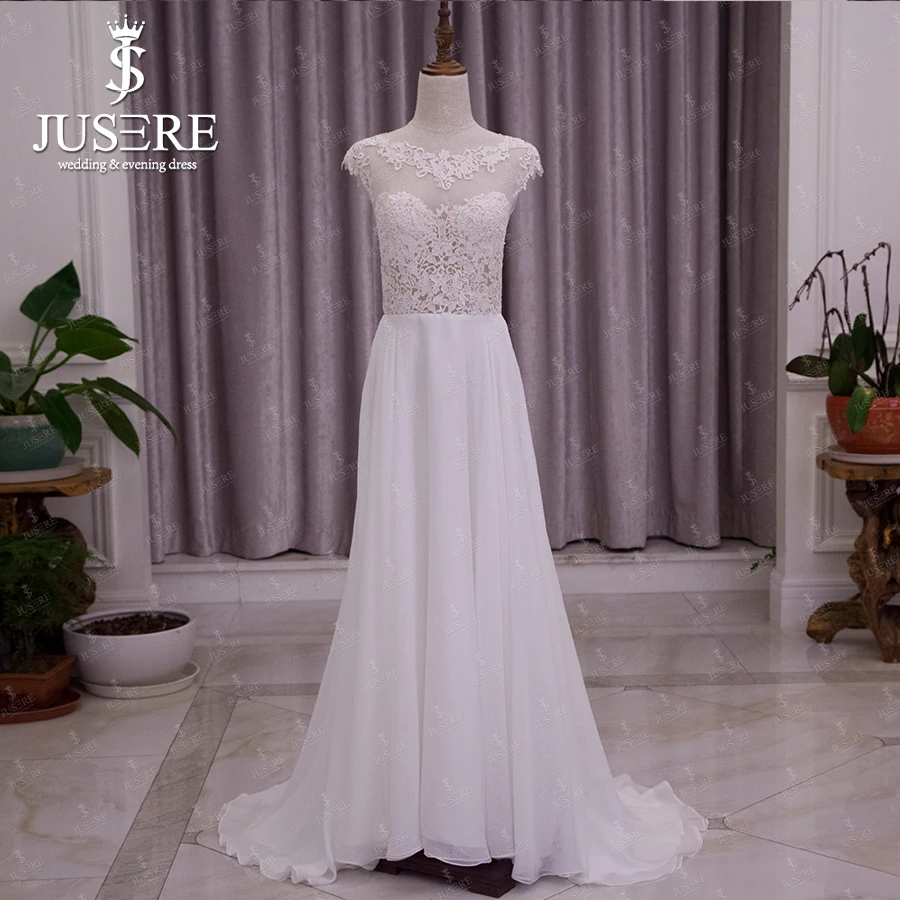 Vestido De Novia распродажа Jusere трапециевидной формы Шифон Подол Иллюзия корсета бак назад пуговицы кружево аппликации незначительное свадебное