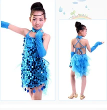 red rosy blue black yellow Performance set fashion rumba latin dance dress tango samba110-160cm professional girl child costume