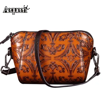 

AEQUEEN Embossed Genuine Leather Shell Crossbody Bag Retro Women Messenger Bag Chinese National Style Shoulder Bags Small Bolsa