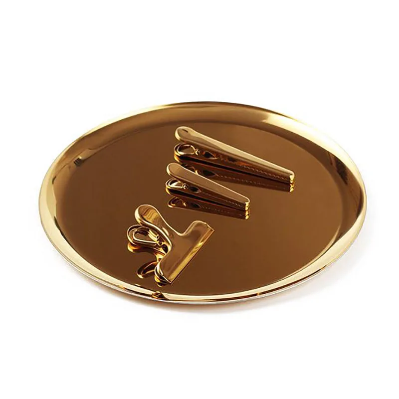 Nordic Style Metal Tray Gold Storage Tray Round Dish Fruit Tea Tray Simple Decoration Home