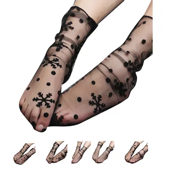 

Women Girls Nylon Star Grid Chic Mesh Girls Transparent Sheer Thin Ankle Gauze Stockings