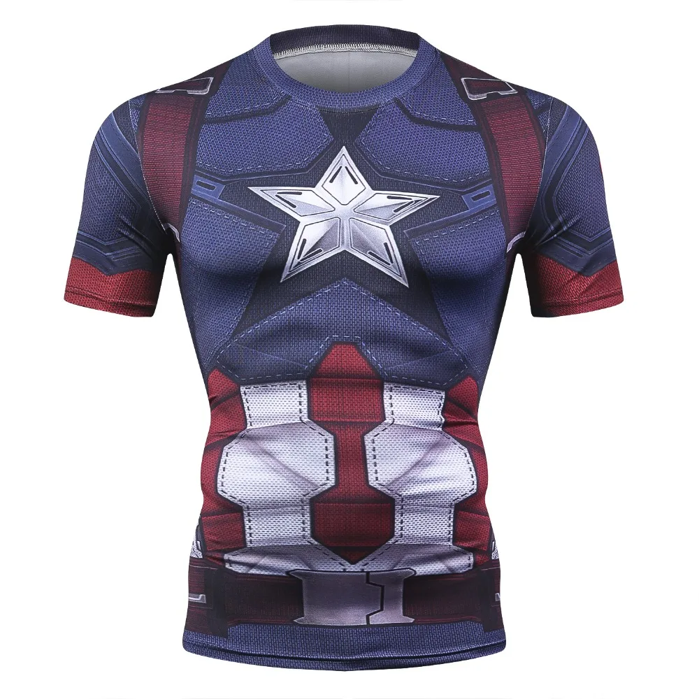 Новинка, футболка с 3D принтом «Капитан Америка», Мужская компрессионная футболка, супергерой Марвел, повседневная одежда для занятий фитнесом, Топы И Футболки