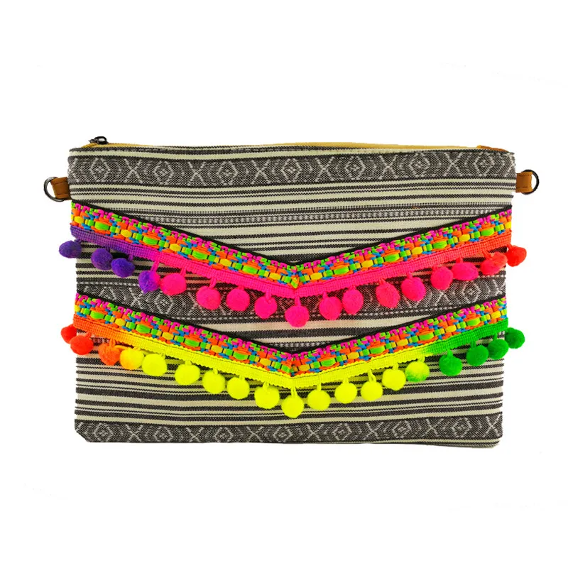 Brand Canvas women bags Handmade Tassel bags Chain Clutch bag Boho Shoulder bag Vintage Crossbody