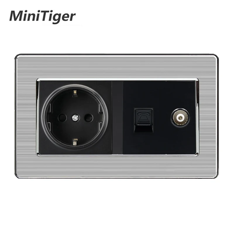 Minitiger настенная розетка стандарта ЕС + женский ТВ-разъем с двухъядерным разъемом