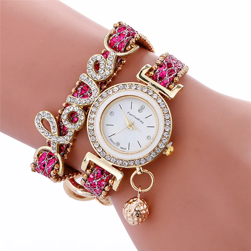 Браслет часы женские горный хрусталь любовь часы модный кожаный ремень женские часы платье наручные часы Relogio Feminino подарок для девочки # B