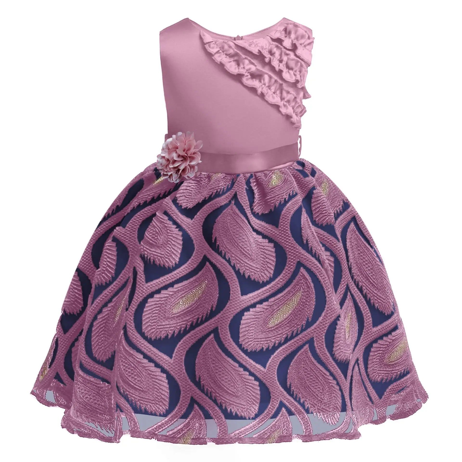 

Summer Girl Lace Princess Dress 2-10 Yrs Princess Dresses Wedding Gold Line Embroidered Flowers Formal Girl Birthday Party Dress