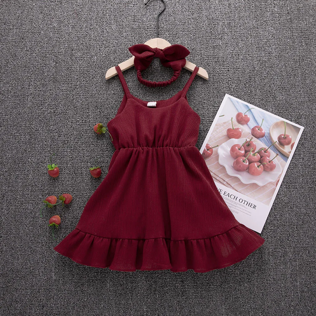 

Infant Baby Girl dress Princess Party wedding birthday Toddler Solid Clothes Headband Fashion birthday vestidos bebes 1-4 years