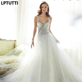 

LPTUTTI New Crystal Lace Sexy Vintage Princess Bridal Marriage Gown Boho Bride Simple Party Long Luxury Wedding Dresses