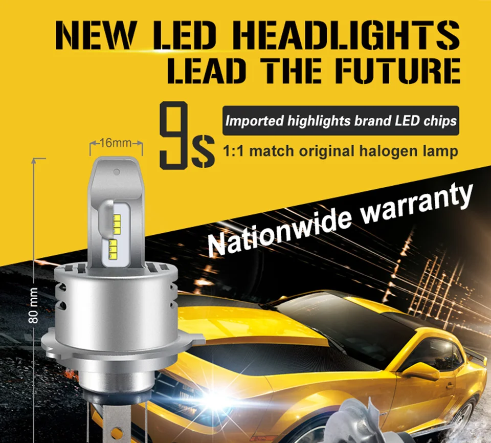 LED Car Lights H1 H4 H7 H11 9005 9006 Auto Headlamp Bulbs 12V 24V Cars Headlights 80W CREE LED Chips 6000K White Lamp (1)